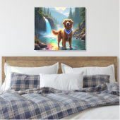 Golden Retriever in een Fantasy Rainbow River Canvas Afdruk (Insitu (Slaapkamer))