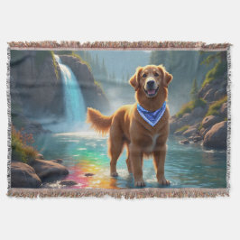 Golden Retriever in een Fantasy Rainbow River Deken