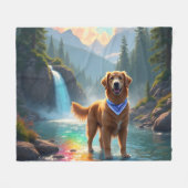 Golden Retriever in een Fantasy Rainbow River Fleece Deken (Voorkant (Horizontaal))