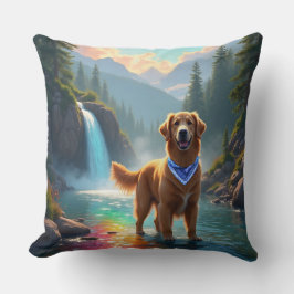 Golden Retriever in een Fantasy Rainbow River Kussen