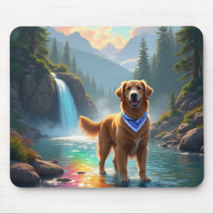 Golden Retriever in een Fantasy Rainbow River Muismat