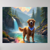 Golden Retriever in een Fantasy Rainbow River Poster (Voorkant)