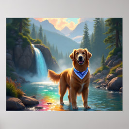 Golden Retriever in een Fantasy Rainbow River Poster