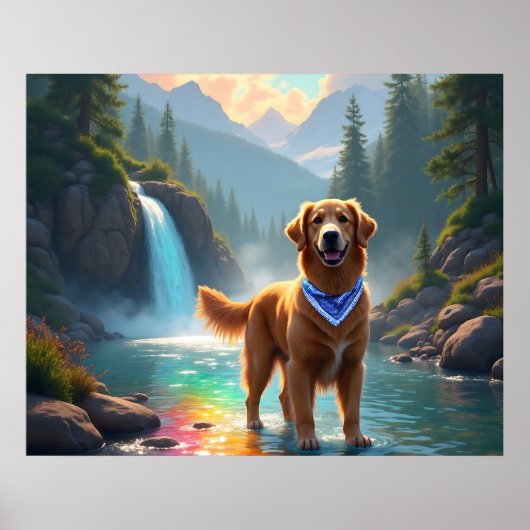 Golden Retriever in een Fantasy Rainbow River Poster (Voorkant)