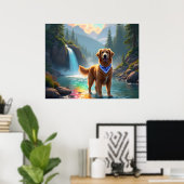 Golden Retriever in een Fantasy Rainbow River Poster (Thuiskantoor)