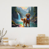 Golden Retriever in een Fantasy Rainbow River Poster (Keuken)