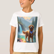 Golden Retriever in een Fantasy Rainbow River