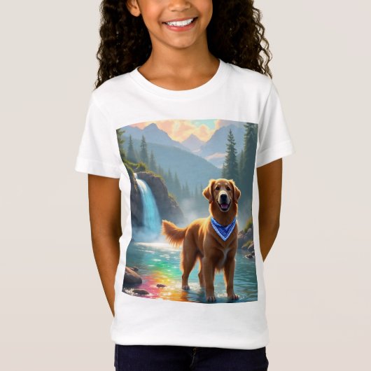 Golden Retriever in een Fantasy Rainbow River T-shirt (Voorkant)