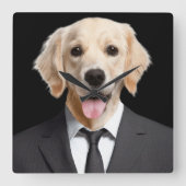Golden Retriever in een pak Vierkante Klok (Voorkant)