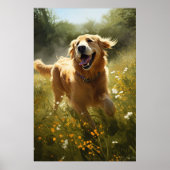 Golden Retriever in een Sunlit Meadow Poster (Voorkant)