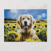 Golden Retriever in een Zonnebloemenveld Briefkaart (Voorkant)