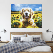 Golden Retriever in een Zonnebloemenveld Canvas Afdruk (Insitu (Slaapkamer))