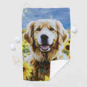 Golden Retriever in een Zonnebloemenveld Golfhanddoek (Insitu)