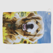 Golden Retriever in een Zonnebloemenveld Golfhanddoek (Horizontaal)