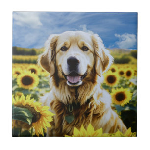 Golden Retriever in een Zonnebloemenveld Tegeltje