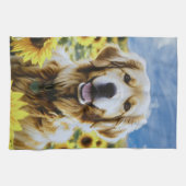 Golden Retriever in een Zonnebloemenveld Theedoek (Horizontaal)