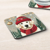Golden Retriever in Festive Sweater - Cozy Christm Bier Onderzetter (Linkerzijde)