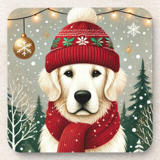 Golden Retriever in Festive Sweater - Cozy Christm Bier Onderzetter (Voorkant)