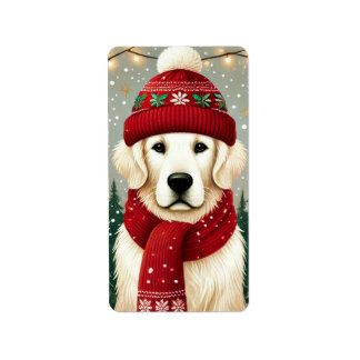 Golden Retriever in Festive Sweater - Cozy Christm Etiket