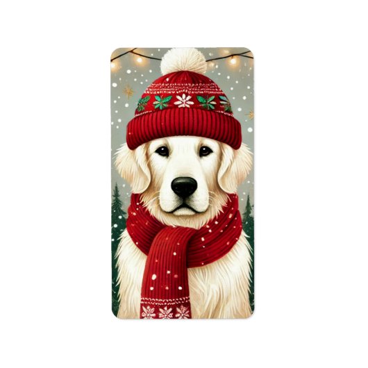 Golden Retriever in Festive Sweater - Cozy Christm Etiket (Voorkant)