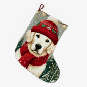 Golden Retriever in Festive Sweater - Cozy Christm Grote Kerstsok (Voorkant (Hangend))