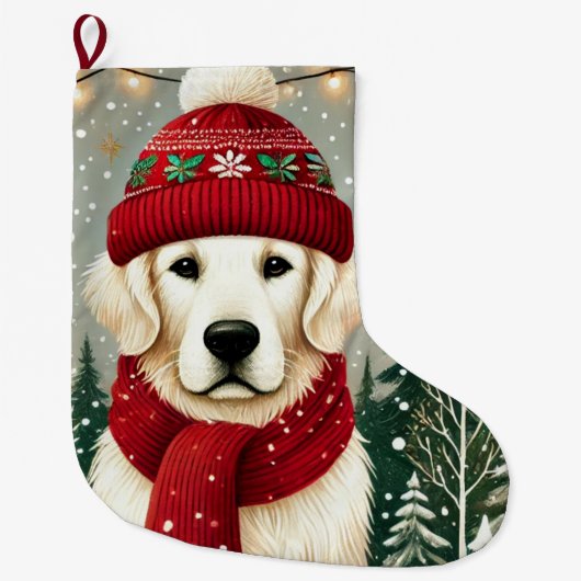 Golden Retriever in Festive Sweater - Cozy Christm Grote Kerstsok (Voorkant)