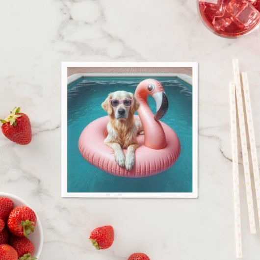 Golden Retriever In Flamingo Pool toy Servet (Insitu)