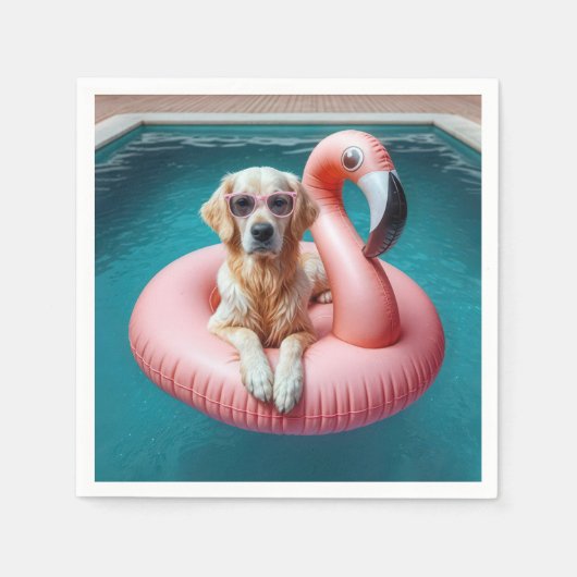 Golden Retriever In Flamingo Pool toy Servet (Voorkant)