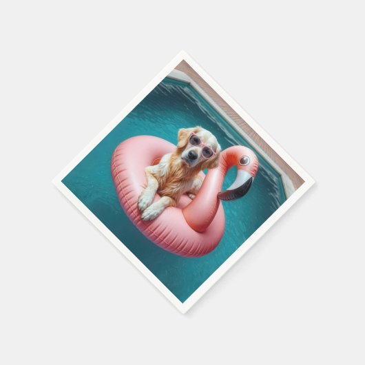 Golden Retriever In Flamingo Pool toy Servet (Hoek)