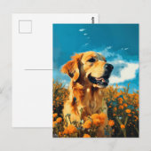 Golden Retriever in Floral Fields - Briefkaart (Voorkant / Achterkant)