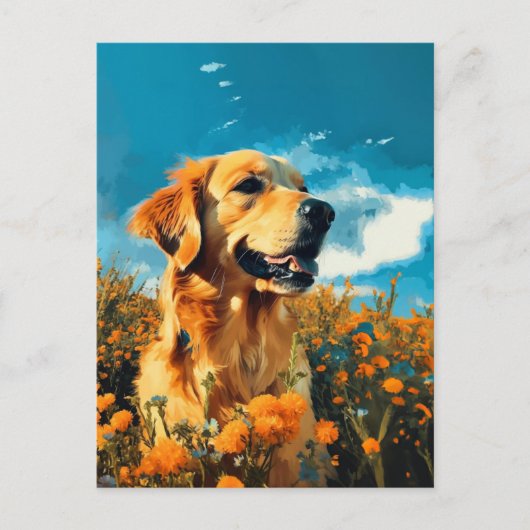 Golden Retriever in Floral Fields - Briefkaart (Voorkant)