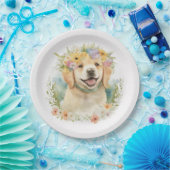 Golden Retriever in Floral Laurel Wreath Papieren Bordje (Feest)