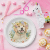 Golden Retriever in Floral Laurel Wreath Papieren Bordje (Feest)