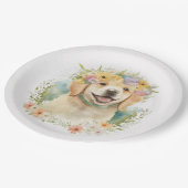 Golden Retriever in Floral Laurel Wreath Papieren Bordje (Gekanteld)