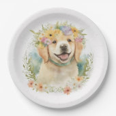Golden Retriever in Floral Laurel Wreath Papieren Bordje (Voorkant)