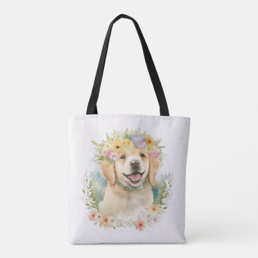 Golden Retriever in Flowers Tote Bag (Achterkant)
