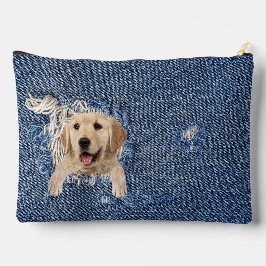 Golden Retriever in Frayed Denim Etui (Achterkant)