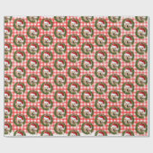 Golden Retriever in Green Wreath op Gingham Cadeaupapier (Vlak)