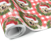 Golden Retriever in Green Wreath op Gingham Cadeaupapier (Rol Hoek)