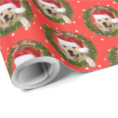 Golden Retriever in Green Wreath op Polka Dots Cadeaupapier (Rol Hoek)