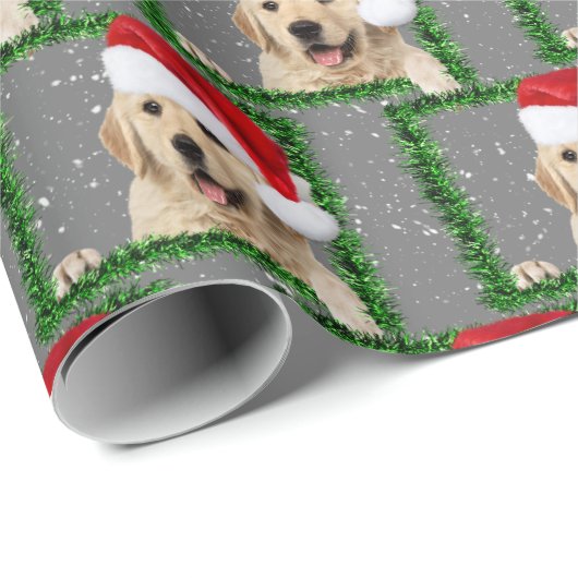Golden Retriever in groen lijst Cadeaupapier (Rol Hoek)
