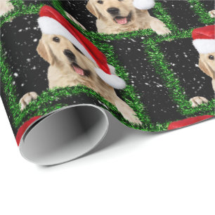 Golden Retriever in groene kerstslingers lijst Cadeaupapier