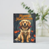 Golden Retriever in Heksenhond Halloween Schattige Briefkaart (Staand voorkant)