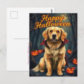 Golden Retriever in Heksenhond Halloween Schattige Briefkaart (Voorkant / Achterkant)