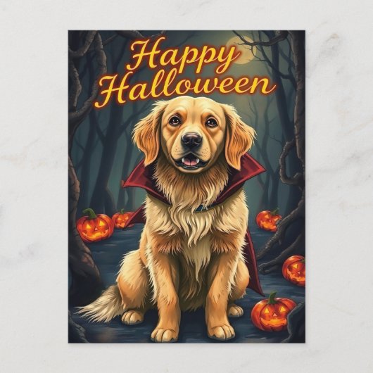 Golden Retriever in Heksenhond Halloween Schattige Briefkaart (Voorkant)