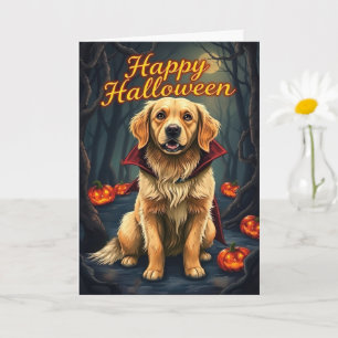 Golden Retriever in Heksenhond Halloween Schattige Kaart