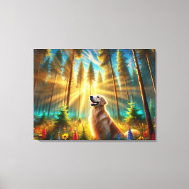 Golden Retriever in het betoverde bos Canvas Afdruk