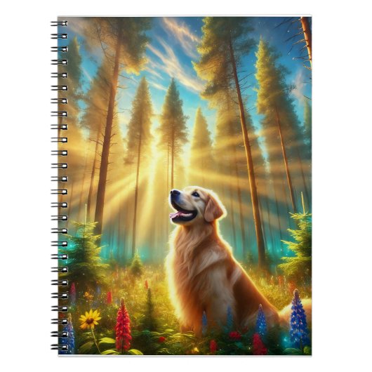 Golden Retriever in het betoverde bos Notitieboek (Voorkant)