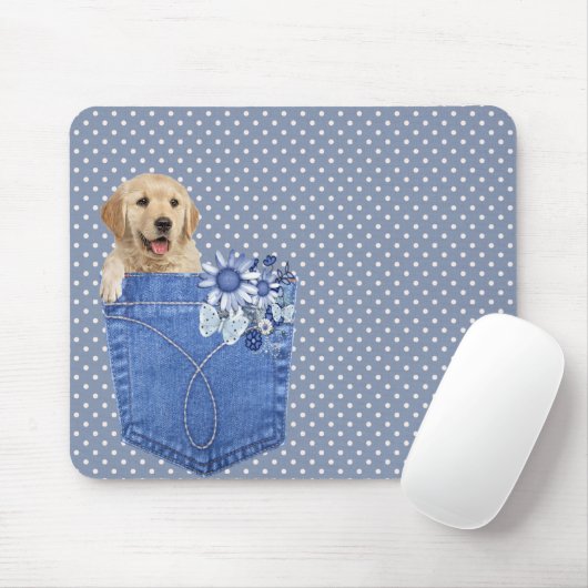 Golden Retriever in Jean Pocket Muismat (Met muis)