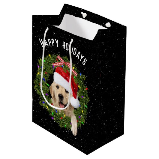 Golden Retriever in kerstmis Medium Cadeauzakje (Voorkant Gekanteld)